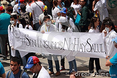 Health care workers protest over the lack of medicine and low salaries in Caracas Editorial Stock Photo